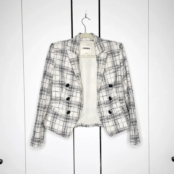 L'Agence Brook Tweed Double Breasted Blazer Jacket - Picture 5 of 9